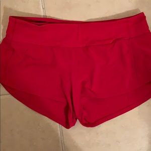 Red lululemon speed up shorts 2.5”